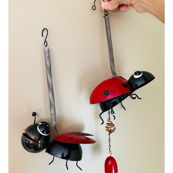 Set of 2 Metal Handmade Outdoor Hanging Ladybugs - Picture 1 of 9